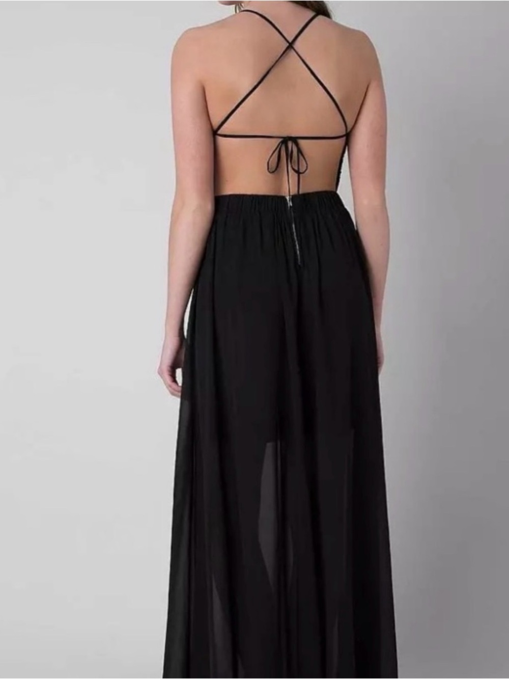 Double Zero Black Lace & Chiffon Maxi Dress - Picture 4 of 9